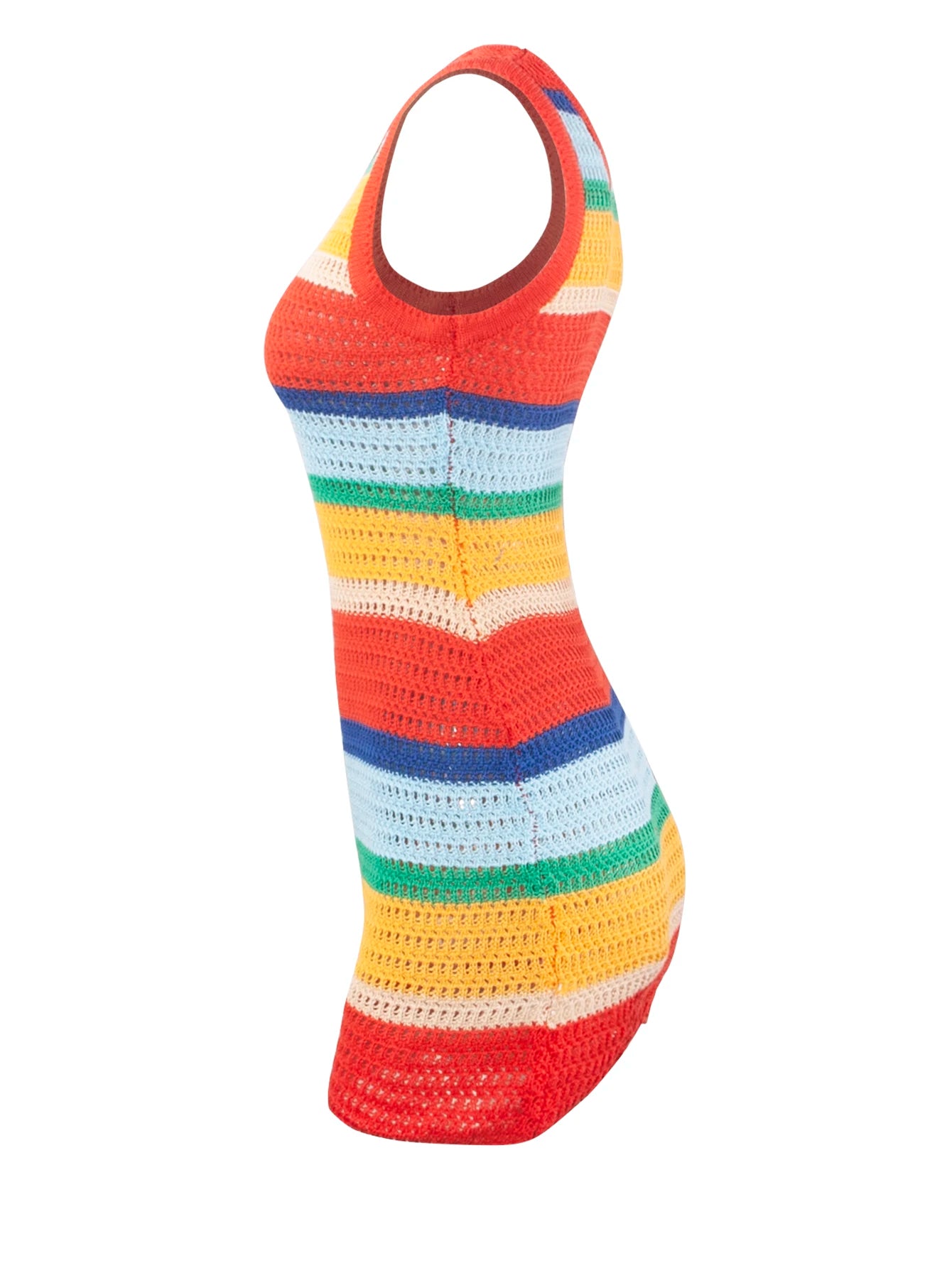 Mini vestido de malha listrado com painéis feminino, bodycon sem mangas com tanque casual, roupa de streetwear quente