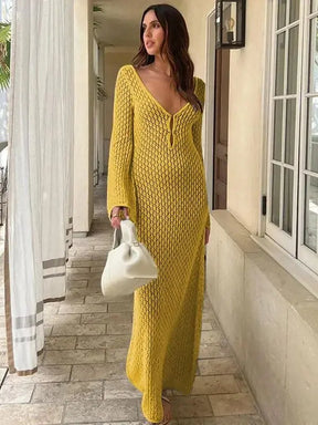 Vestido Longo de Tricot com Manga Longa - Olívia Fios