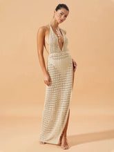 Sexy profundo decote em v sem costas malha cortar fenda praia maxi vestido 2025 feminino verão maiô cobrir chique vestidos de festa túnica a2889