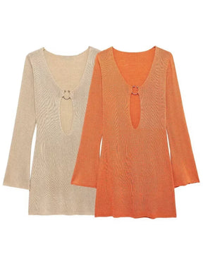 Sexy manga larga magro vestido de malha 2024 outono/inverno feminino elegante com decote em v vestidos curtos a2917