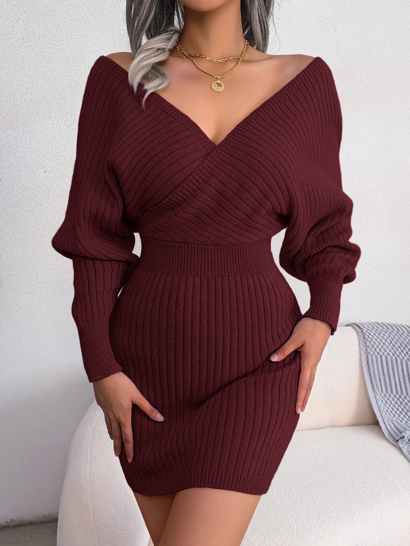 Bodycon camisola vestidos para mulher 2023 outono inverno casual manga longa roupas de malha branco verde azul preto roxo