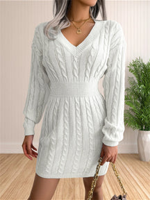 Vestidos femininos de suéter coquetel com decote em V vestido de malha suéter vestido bainha