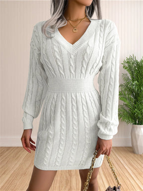 Vestidos femininos de suéter coquetel com decote em V vestido de malha suéter vestido bainha
