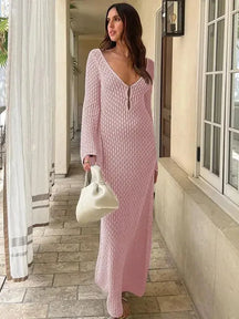 Vestido Longo de Tricot com Manga Longa - Olívia Fios