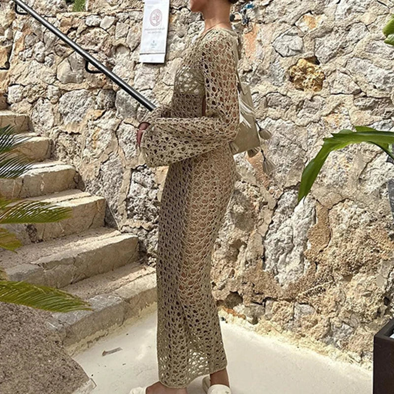 Vestido Longo de Tricot com Decote Redondo - Olívia Fios