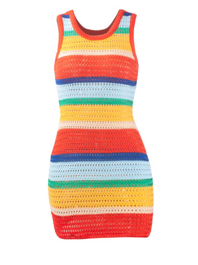Mini vestido de malha listrado com painéis feminino, bodycon sem mangas com tanque casual, roupa de streetwear quente