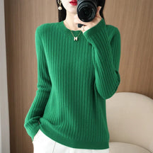 2025 mulheres suéteres outono inverno manga longa pullovers o pescoço listra quente pulôver coreano moda camisas de fundo solto jumper