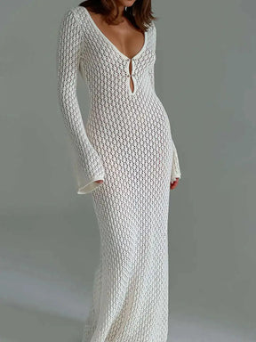 Vestido Longo de Tricot com Manga Longa - Olívia Fios