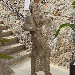Vestido Longo de Tricot com Decote Redondo - Olívia Fios