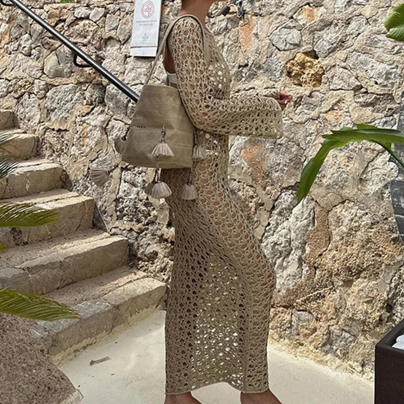 Vestido Longo de Tricot com Decote Redondo - Olívia Fios