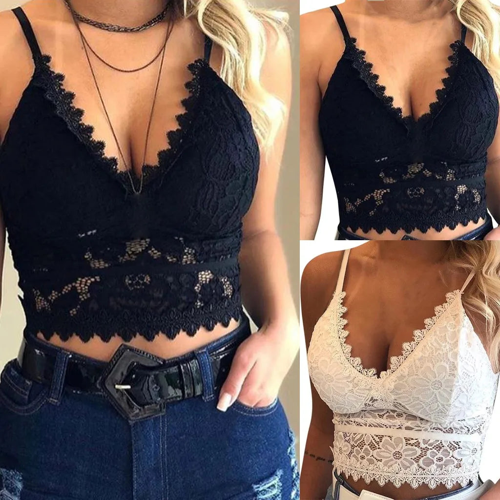 Sexy renda oca malha ver através magro sem costas halter colheita topo cinta de espaguete pura bordado camisola colete espartilho