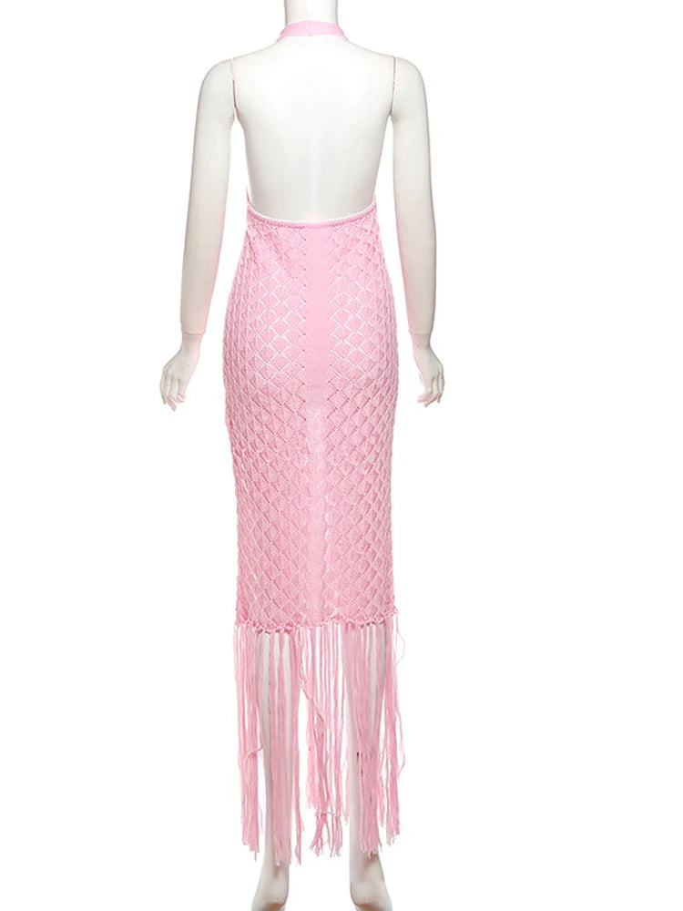 Vestido de Praia Crochet Com Franjas Olívia Fios