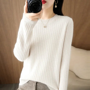 2025 mulheres suéteres outono inverno manga longa pullovers o pescoço listra quente pulôver coreano moda camisas de fundo solto jumper