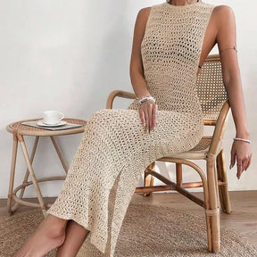 Vestido Longo de Crochê com Decote O - Olívia Fios