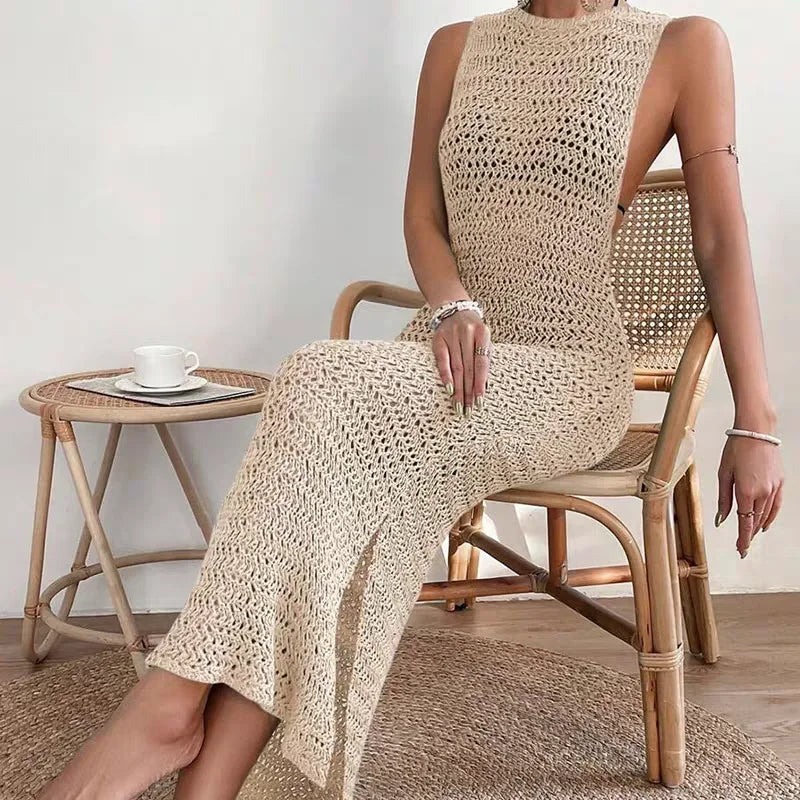 Vestido Longo de Crochê com Decote O - Olívia Fios