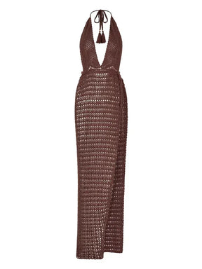 Sexy profundo decote em v sem costas malha cortar fenda praia maxi vestido 2025 feminino verão maiô cobrir chique vestidos de festa túnica a2889
