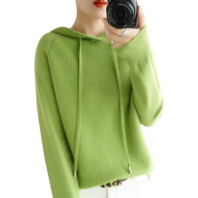 Camisola com capuz mulher outono inverno manga longa quente camisa de fundo sólido casual pullovers malha topos moda coreana jumper 2025