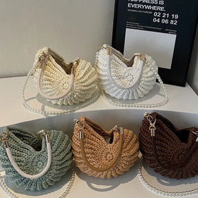 Criativo concha em forma de crochê feminino ombro sacos engraçado bonito pérolas correntes artesanal tecer crossbody saco novidade pequenas bolsas