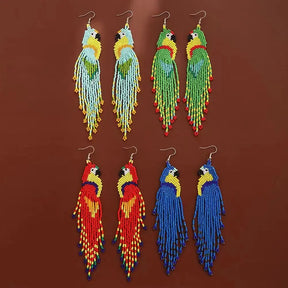 Brincos de contas de arroz borla papagaio design originalidade zoon mão tricô bohemia liga moda simples brincos de contas