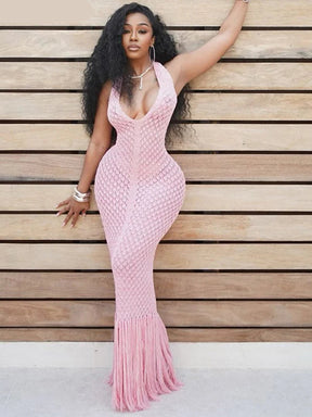Vestido de Praia Crochet Com Franjas Olívia Fios