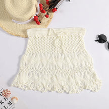 Feito à mão crochê oco para fora roupa de banho cobrir cor sólida cordão saia curta feminina férias tricô doce beachwear