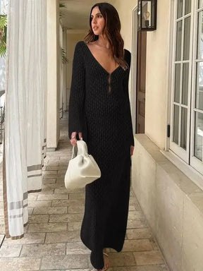 Vestido Longo de Tricot com Manga Longa - Olívia Fios