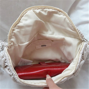 Bolsa de praia tecida à mão com borlas, boêmia, crochê de algodão oco, sacola de viagem, bolsa estilo étnico, bolsa axilas, verão