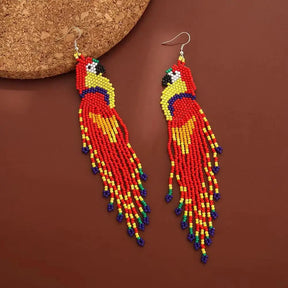 Brincos de contas de arroz borla papagaio design originalidade zoon mão tricô bohemia liga moda simples brincos de contas