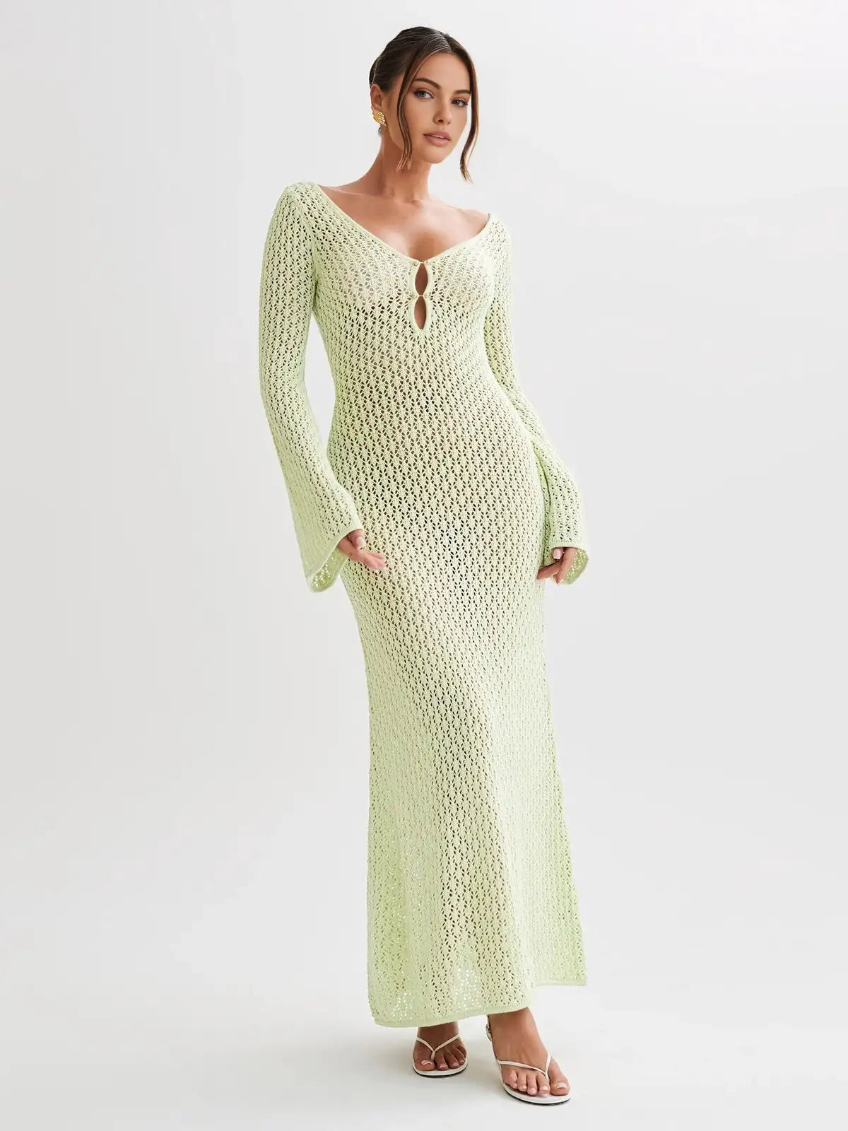 Vestido Longo de Tricot com Manga Longa - Olívia Fios