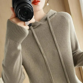 Camisola com capuz mulher outono inverno manga longa quente camisa de fundo sólido casual pullovers malha topos moda coreana jumper 2025