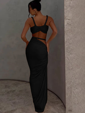Beyprern fazendo desejos saia conjunto feminino ruched vestido de duas peças verão laranja bandagem maxi saia conjunto roupas de férias clubwear