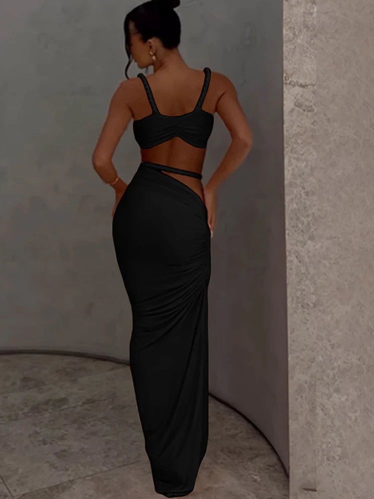 Beyprern fazendo desejos saia conjunto feminino ruched vestido de duas peças verão laranja bandagem maxi saia conjunto roupas de férias clubwear