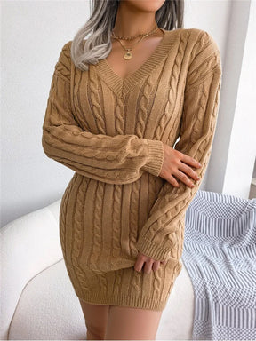 Nova moda outono inverno bodycon lápis vestido feminino fino ajuste cabo de malha manga longa camisola vestido sexy com decote em v clube vestido de festa