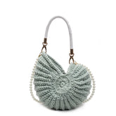 Criativo concha em forma de crochê feminino ombro sacos engraçado bonito pérolas correntes artesanal tecer crossbody saco novidade pequenas bolsas