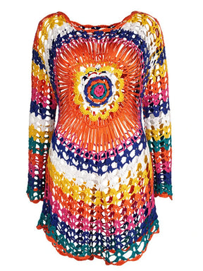 Vestido Arco-Íris de Crochê Elegância Verão - Olívia Fios