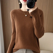 2025 mulheres suéteres outono inverno manga longa pullovers o pescoço listra quente pulôver coreano moda camisas de fundo solto jumper