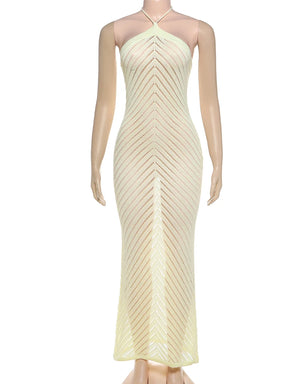 Estranho gato sexy vestido de crochê feminino férias ver através sem mangas sem costas magro estiramento praia meia-noite elegante maxi bodycon