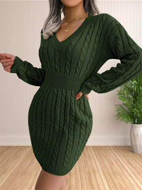 Vestidos femininos de suéter coquetel com decote em V vestido de malha suéter vestido bainha