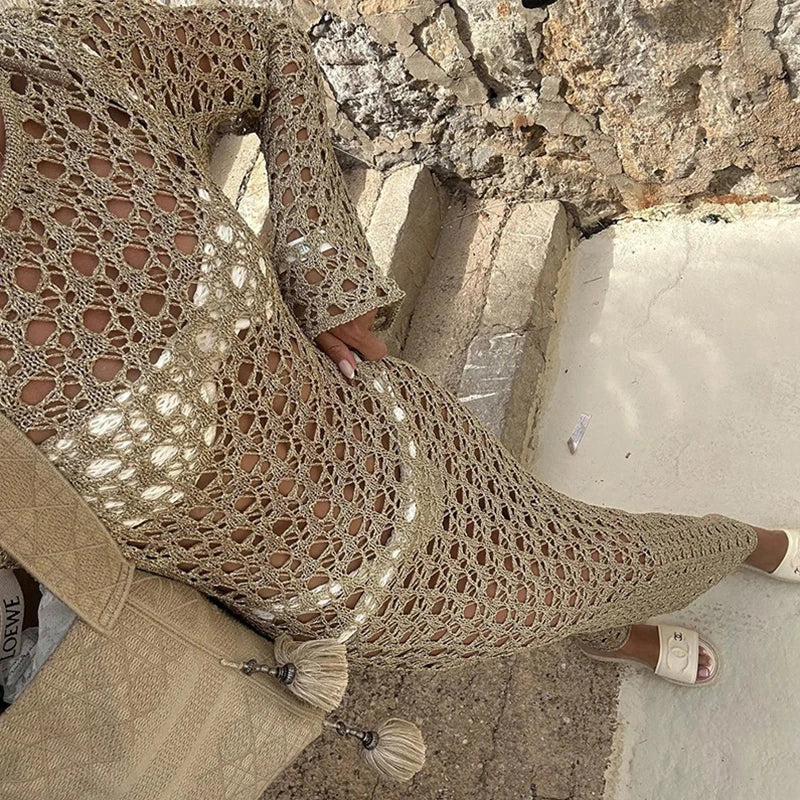 Vestido Longo de Tricot com Decote Redondo - Olívia Fios