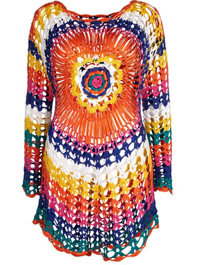 Vestido Arco-Íris de Crochê Elegância Verão - Olívia Fios