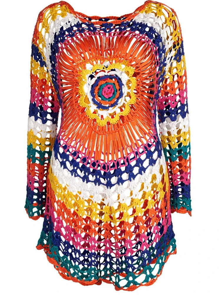 Vestido Arco-Íris de Crochê Elegância Verão - Olívia Fios