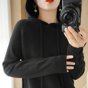 Camisola com capuz mulher outono inverno manga longa quente camisa de fundo sólido casual pullovers malha topos moda coreana jumper 2025