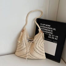 bolsa feminina bolsa de praia bolsa feminina luxo bolsa faculdade Conjunto de bolsa de ombro 2 em 1 de crochê para mulheres ráfia boho rattan verão praia férias sacolas de malha design bolsas femininas 2025