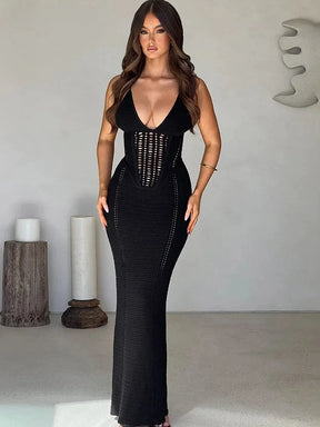 Bwq gato malha elegante vestido feminino sem mangas sem costas cruz bandagem estiramento simples sexy festa de aniversário clubwear vestidos finos