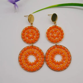 Brincos de contas redondos laranja girassol individualidade bohemia oco moda mão tricô simples arroz grânulo brincos