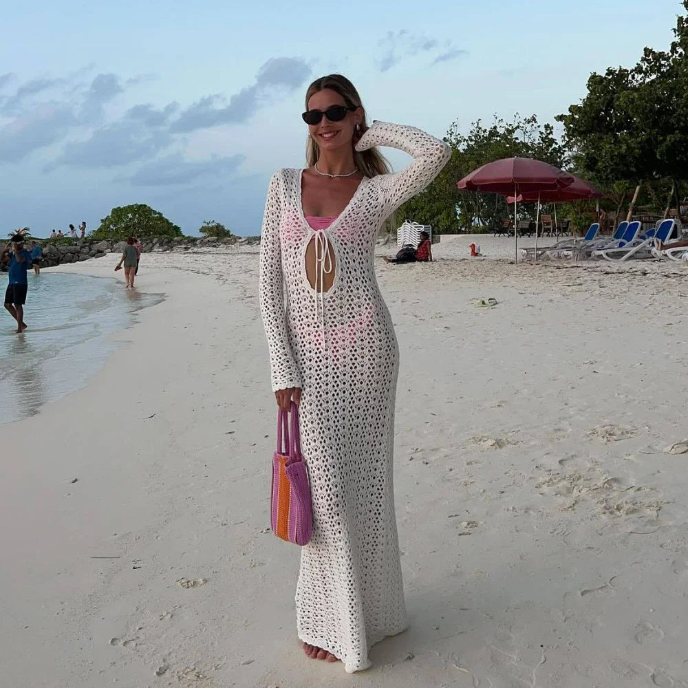 Vestido Longo de Tricot com Decote em V - Olívia Fios