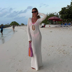 Vestido Longo de Tricot com Decote em V - Olívia Fios