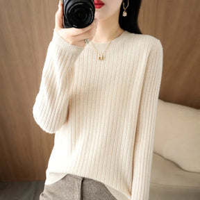 2025 mulheres suéteres outono inverno manga longa pullovers o pescoço listra quente pulôver coreano moda camisas de fundo solto jumper