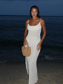 Sexy malha cortar borla cinta de espaguete bodycon praia maxi vestido de verão feminino férias clube festa roupa maiô cobrir k10