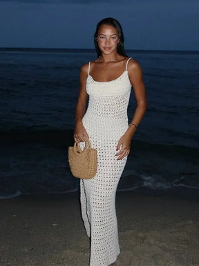 Sexy malha cortar borla cinta de espaguete bodycon praia maxi vestido de verão feminino férias clube festa roupa maiô cobrir k10